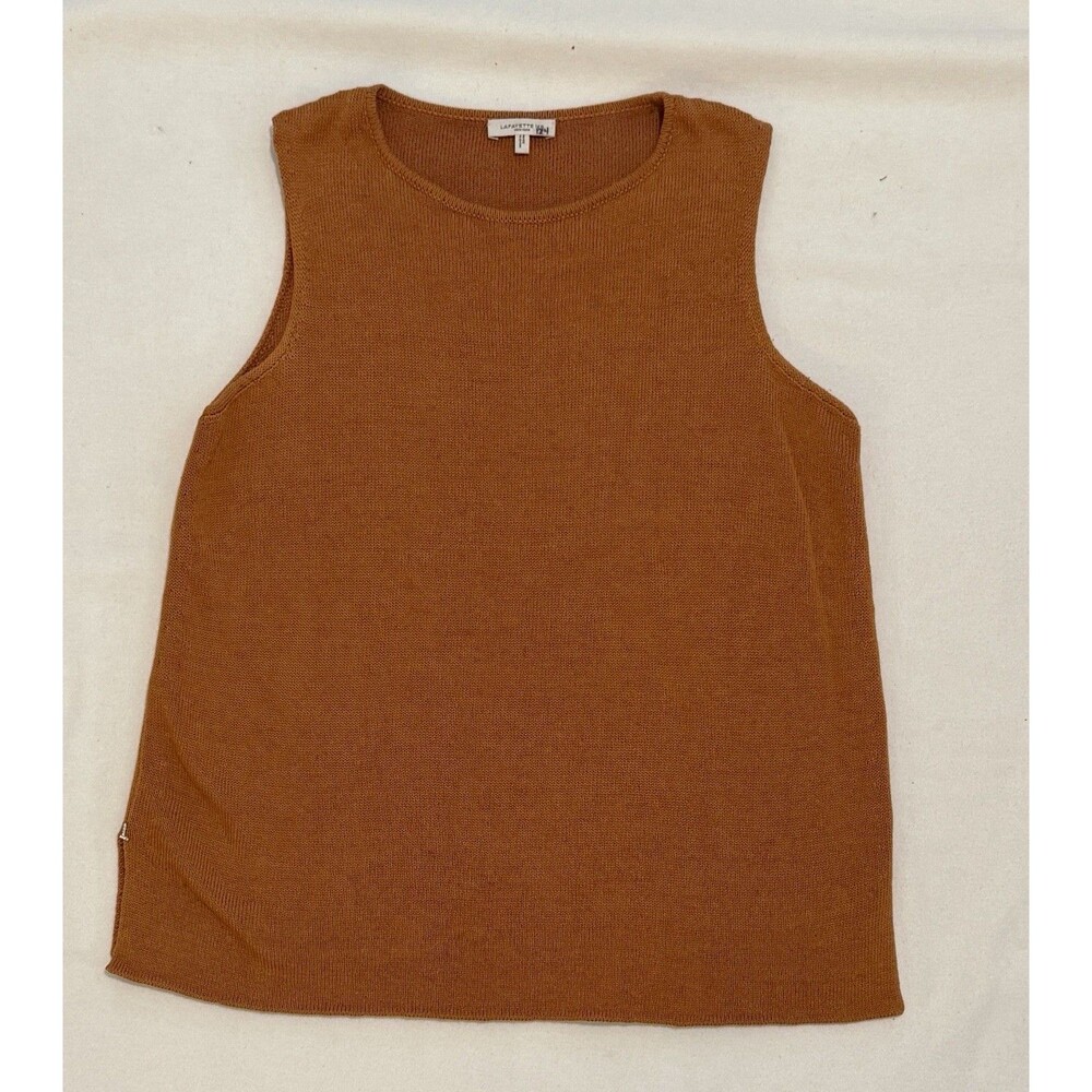 Lafayette 148 NY Cotton/ Silk Blend Tank Shell Sweater Rust Medium Quiet Luxury